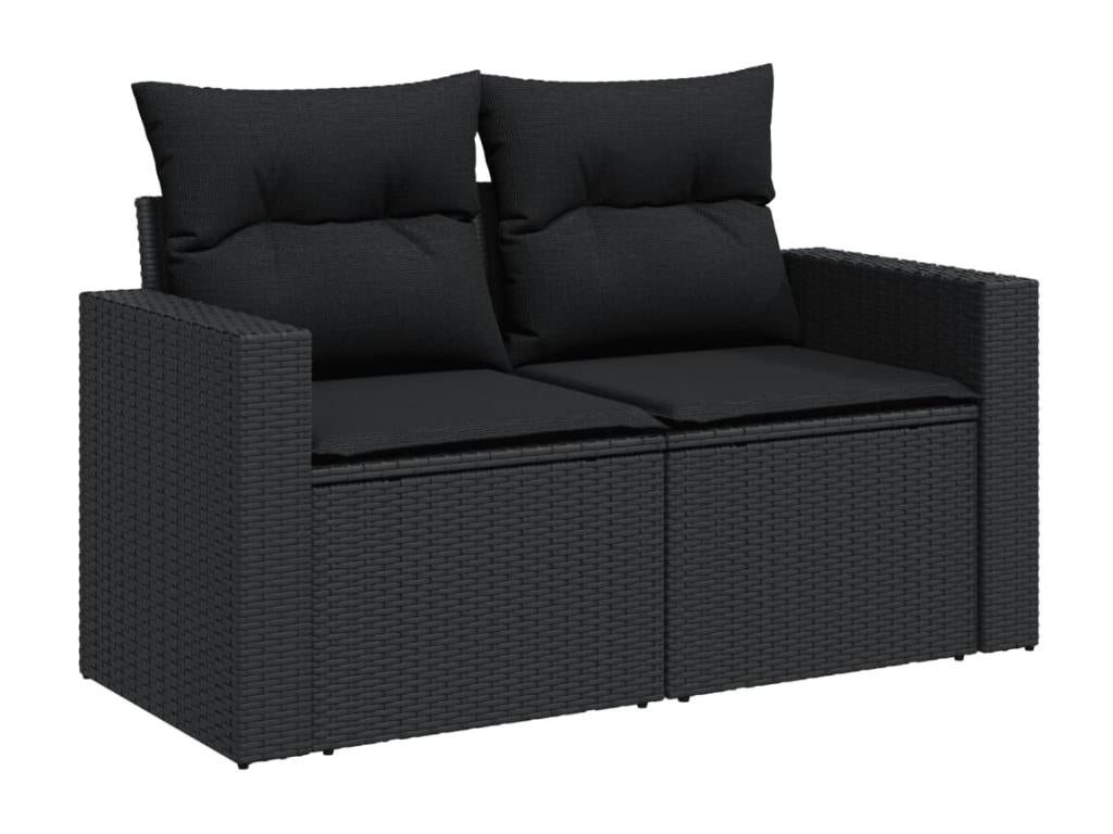 6-piece garden furniture set with cushions, black woven resin 50107YKJX