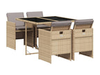 Calmetop 5-piece garden dining set with cushions, beige rattan, 84712IEUN