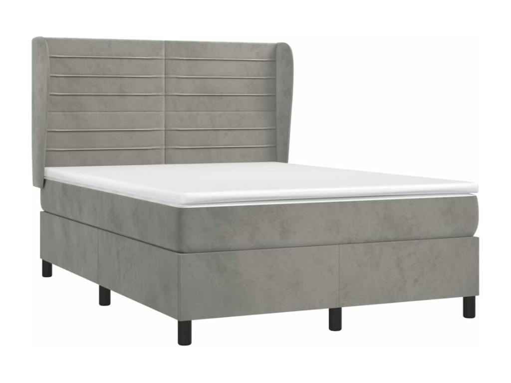 Upholstered bed base and mattress, light grey, 140x190cm, velvet, 20165RLBO