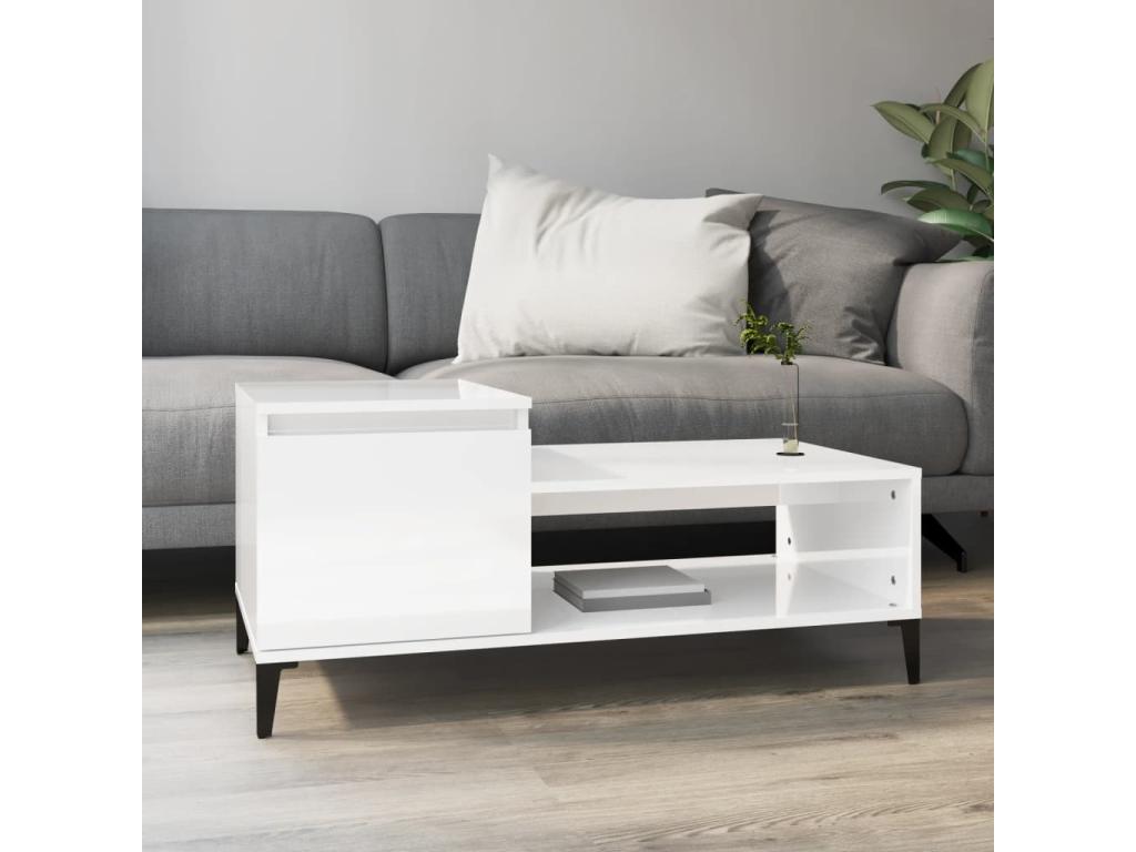 Coffee table, glossy white, 100x50x45 cm, engineered wood, 82787AOJP