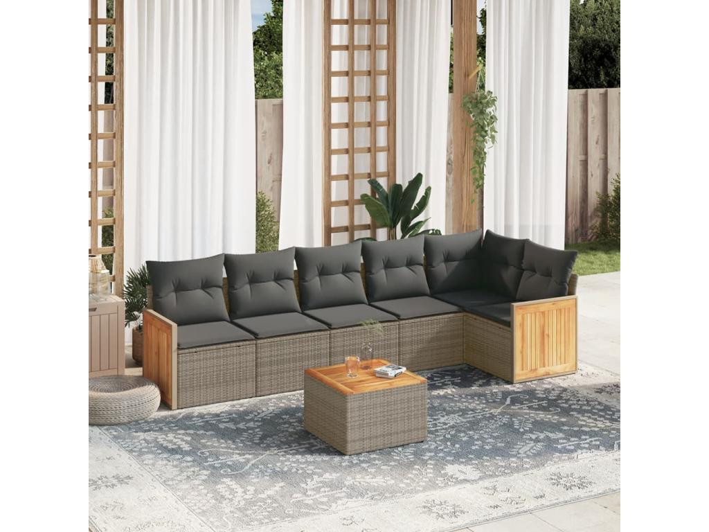 7-piece garden furniture set with cushions, grey woven resin 84013PWLJ