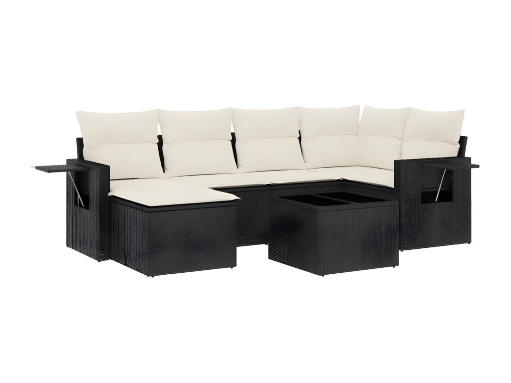 7-piece garden furniture set with cushions, black resin wicker, 82473KRDN