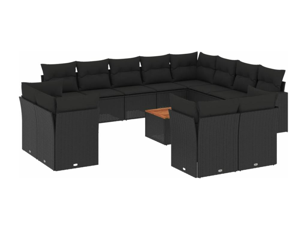 13-piece garden furniture set with cushions, black wicker resin, 43652BXAT