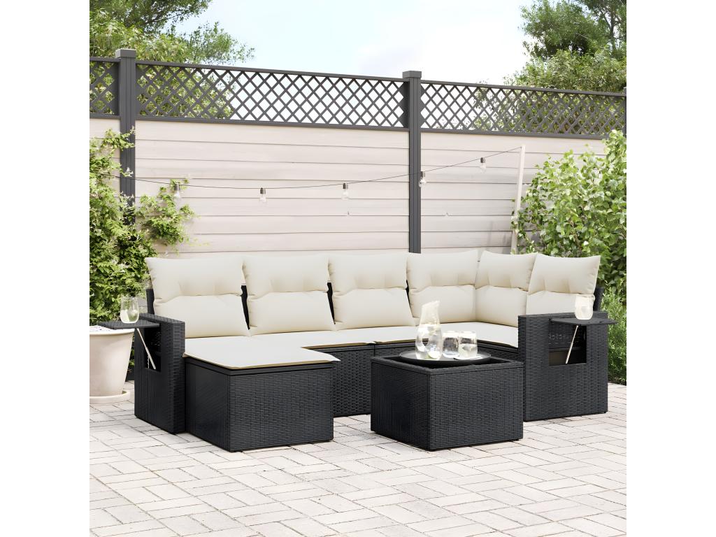 7-piece garden furniture set with cushions, black resin wicker, 82473KRDN