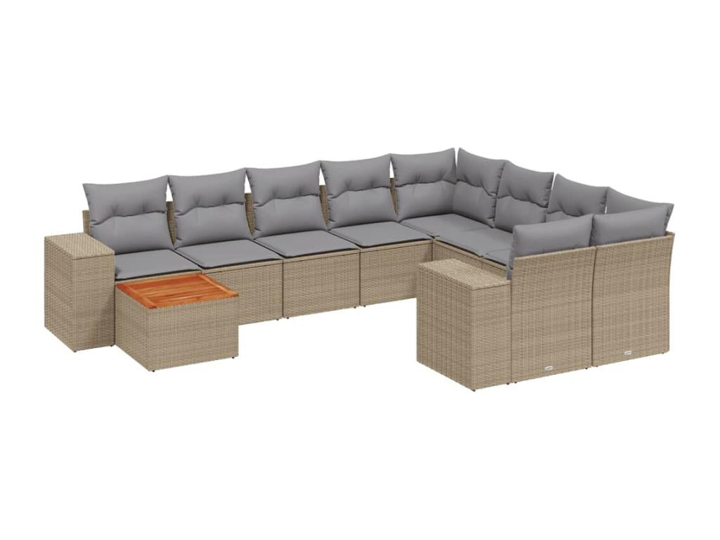 Garden furniture set with cushions, 10 pieces, beige woven resin, 68937LBLP