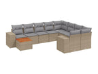 Garden furniture set with cushions, 10 pieces, beige woven resin, 68937LBLP