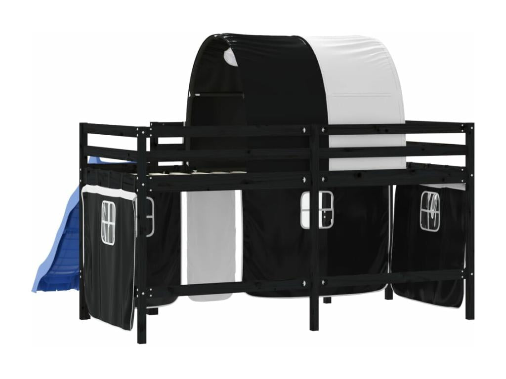 Children's loft bed and tunnel, white/black, 90x200 cm, solid pine, 23487WORX
