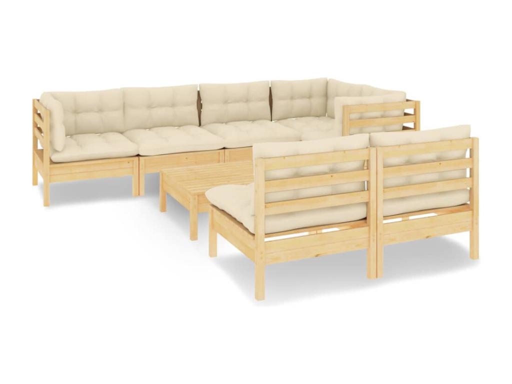 8-piece garden furniture set with cream cushions, solid pine wood, 27233AMVT