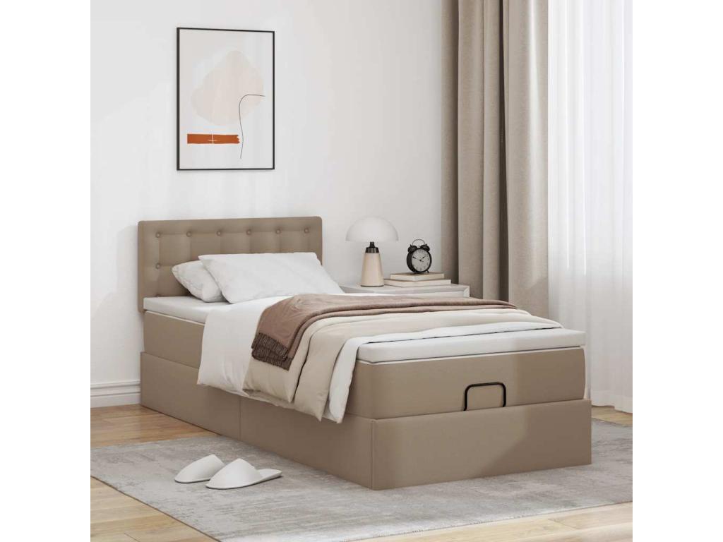 Nidchicshop bed frame and cappuccino mattress 90x190 cm faux leather 99539CCSE