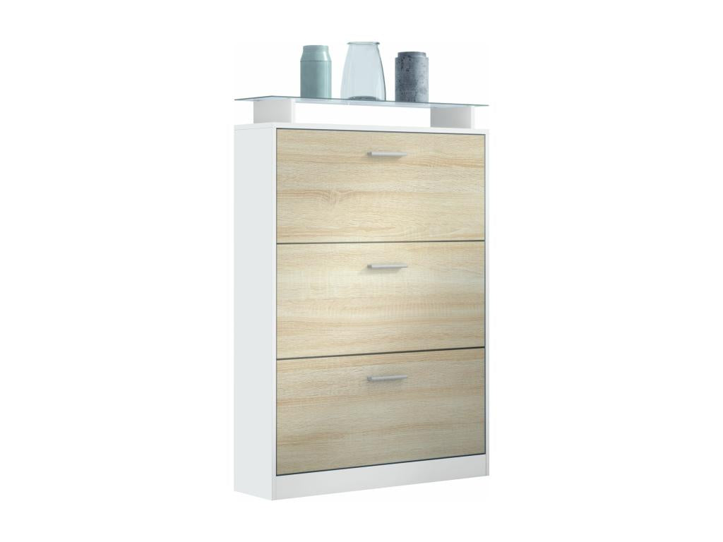 Matte White Shoe Cabinet with Oak Front, WxHxD 89x128x23 cm, 58443ISCV