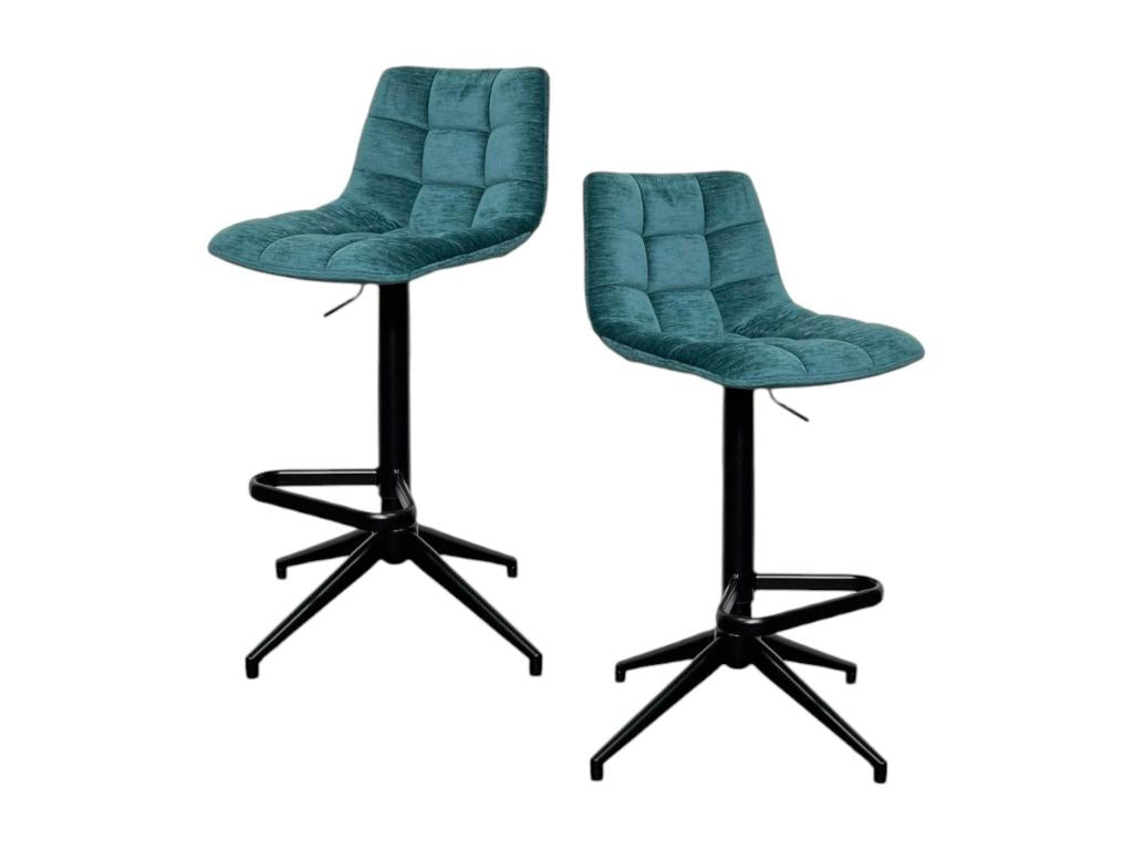 Set of 2 Calmetop 16522OIVN Swivel Bar Stools with Checkered Velvet Lagoon Pattern