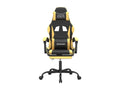 Swivel gaming chair and footrest, black and gold faux leather, 10097EMIF