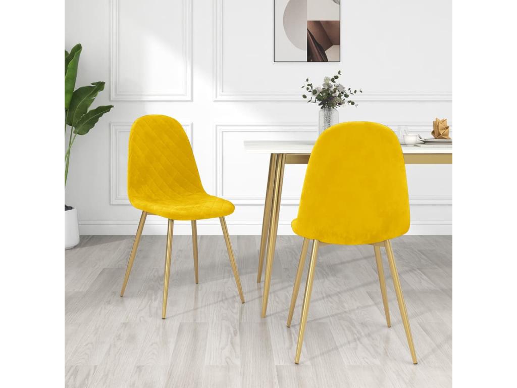 Chair with gold metal legs and yellow velvet seat, Nidchicshop - Set of 2 29068RIIR