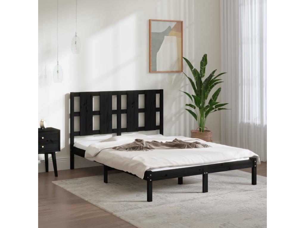 Black Bed Solid Pine Wood 140x190 7 26854OTJT