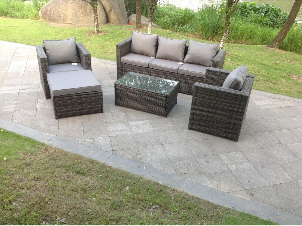 6-seater rattan garden furniture set with sofa, coffee table, stools, and 2 chairs. MéNidchicshop dark grey 46496NQVK