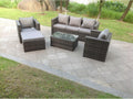 6-seater rattan garden furniture set with sofa, coffee table, stools, and 2 chairs. MéNidchicshop dark grey 46496NQVK