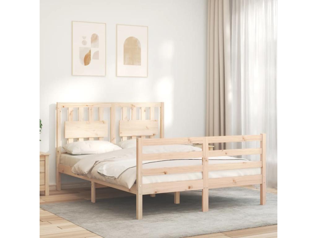 Bed frame with solid wood double headboard 22445ETDO