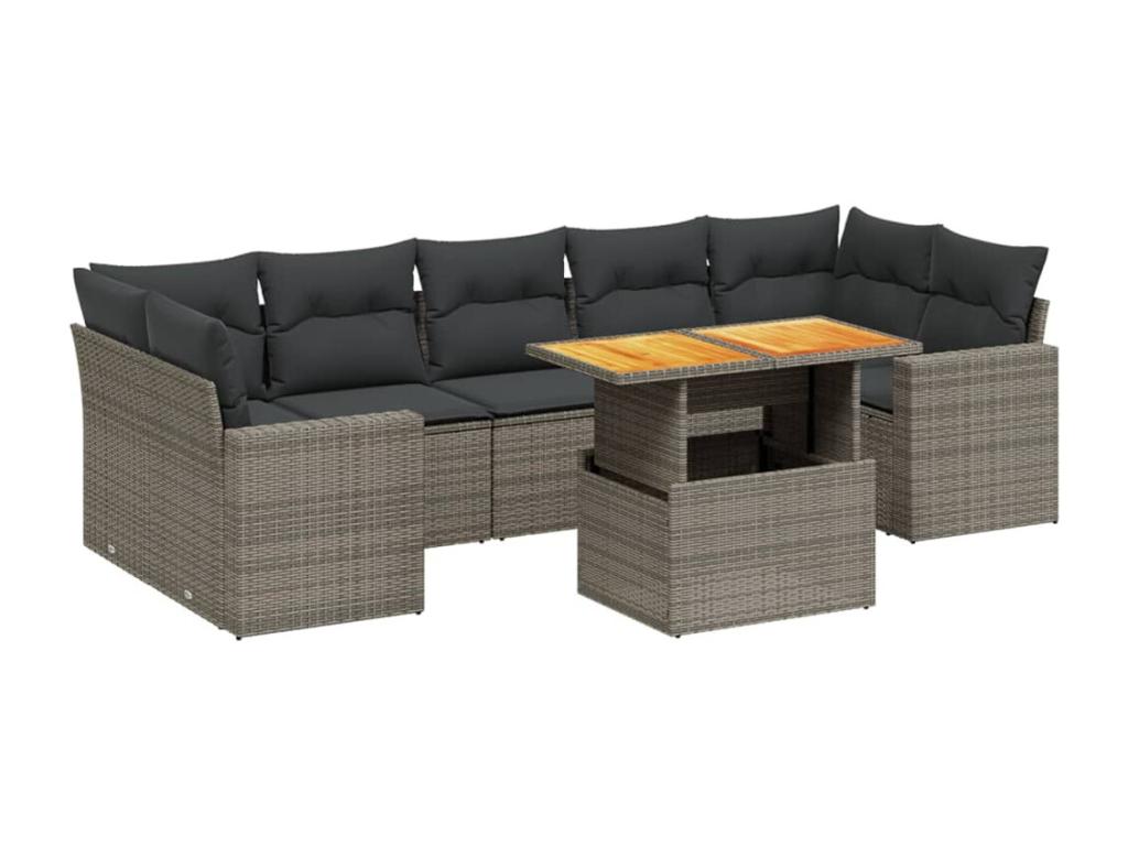 8-piece garden furniture set with grey resin wicker cushions 30938ICYW