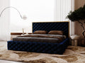 Upholstered bed with storage - 160x200 - double bed - velvet - blue - Calmetop 87915DNSE