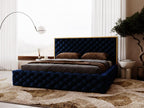 Upholstered bed with storage - 160x200 - double bed - velvet - blue - Calmetop 87915DNSE