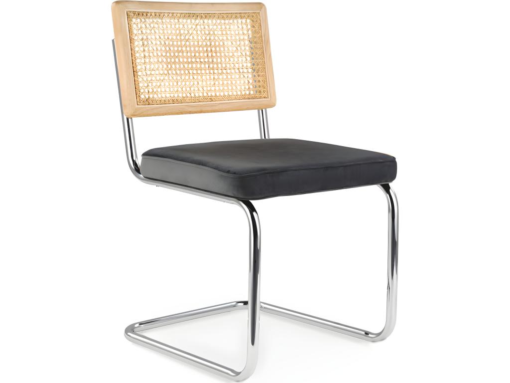 Dining chair - upholstered in velvet - Wood and rattan - Nidchicshop Dark Grey 60220RQAS