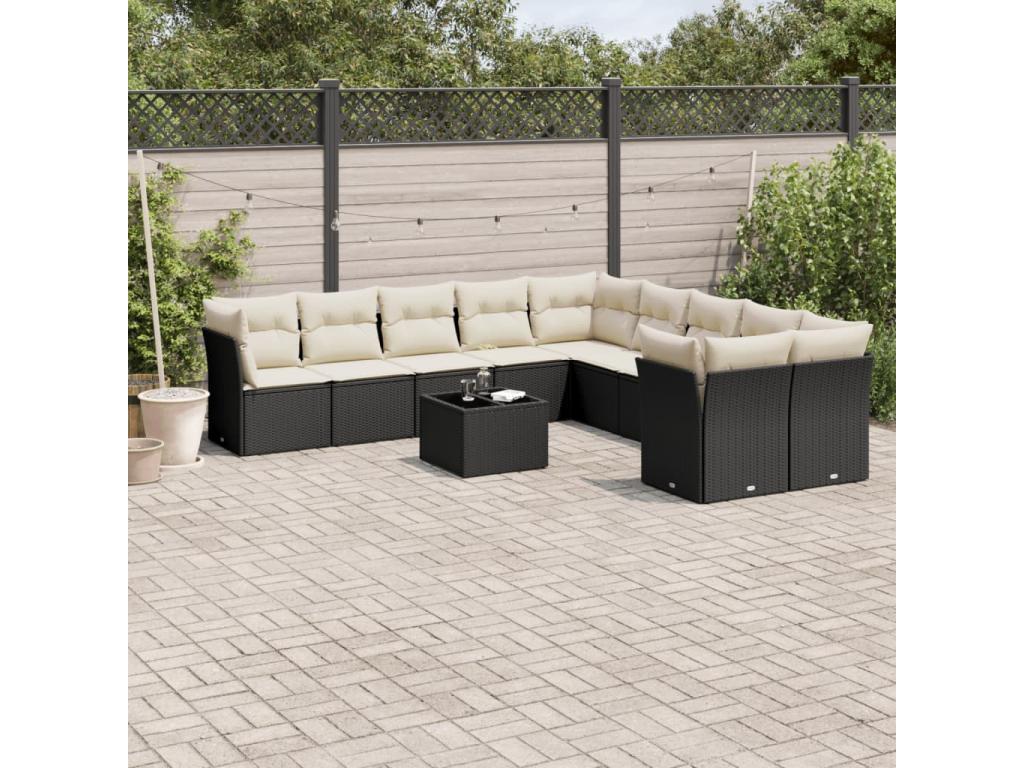 11-piece garden furniture set with cushions, black resin wicker 01407UNZE
