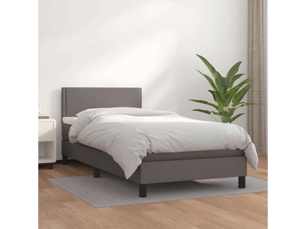 Nidchicshop bed base with mattress, Grey 100x200 Faux Leather 36942LHIT