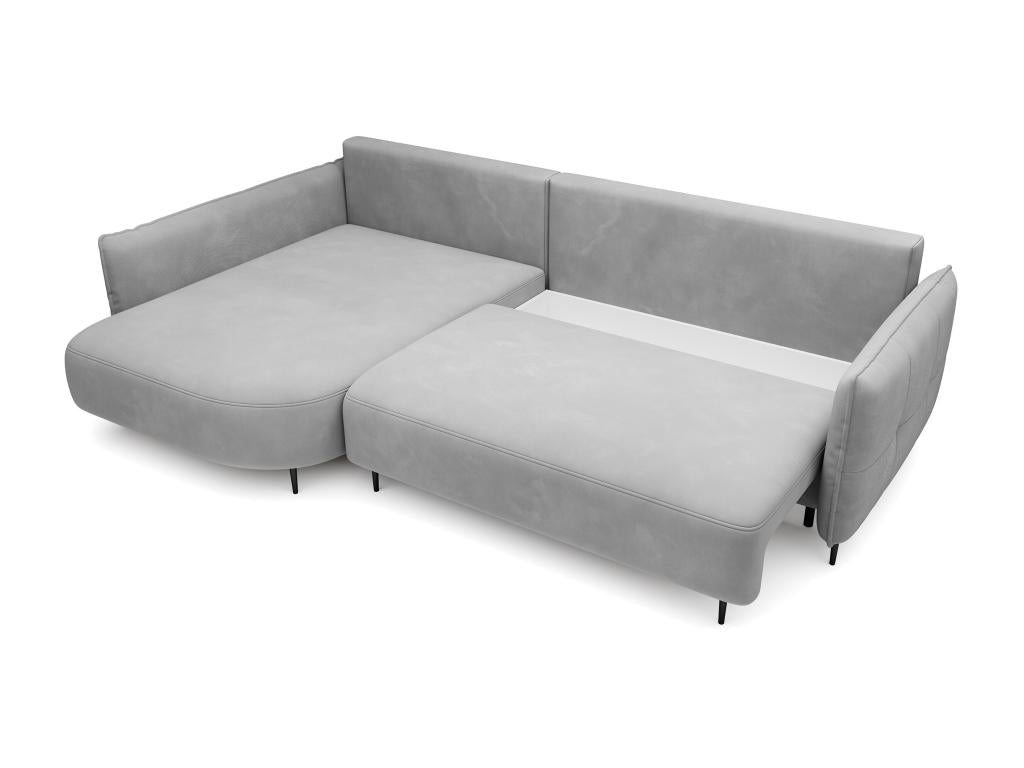Corner sofa - with L-shaped sleeping function and storage compartment - grey velvet - left-hand side - Calmetop 43791IYTY
