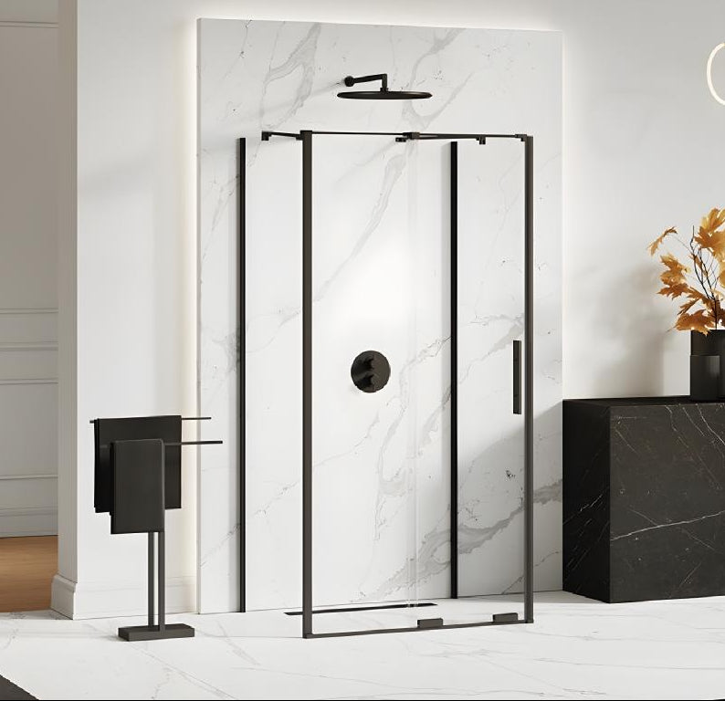 Calmetop 140x90cm black sliding shower enclosure with front access 67184WAUP