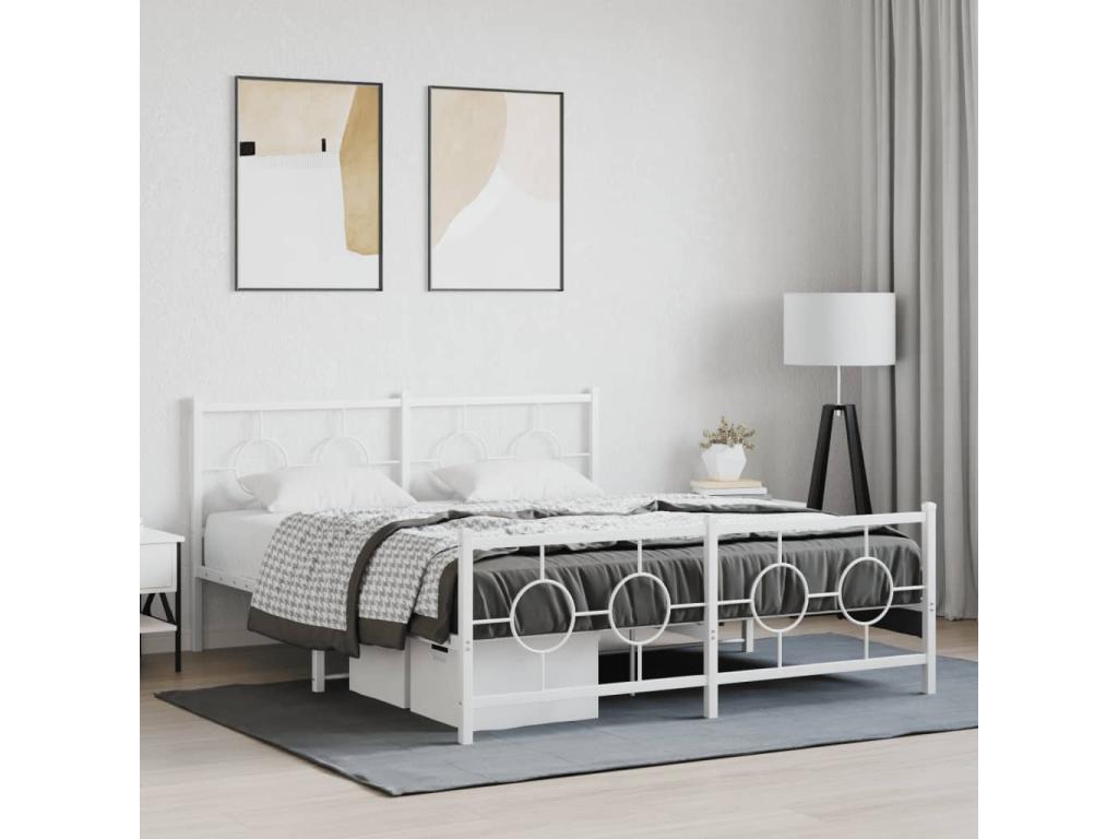 Metal bed frame without mattress and white footboard 150x200 cm 63766QUYJ