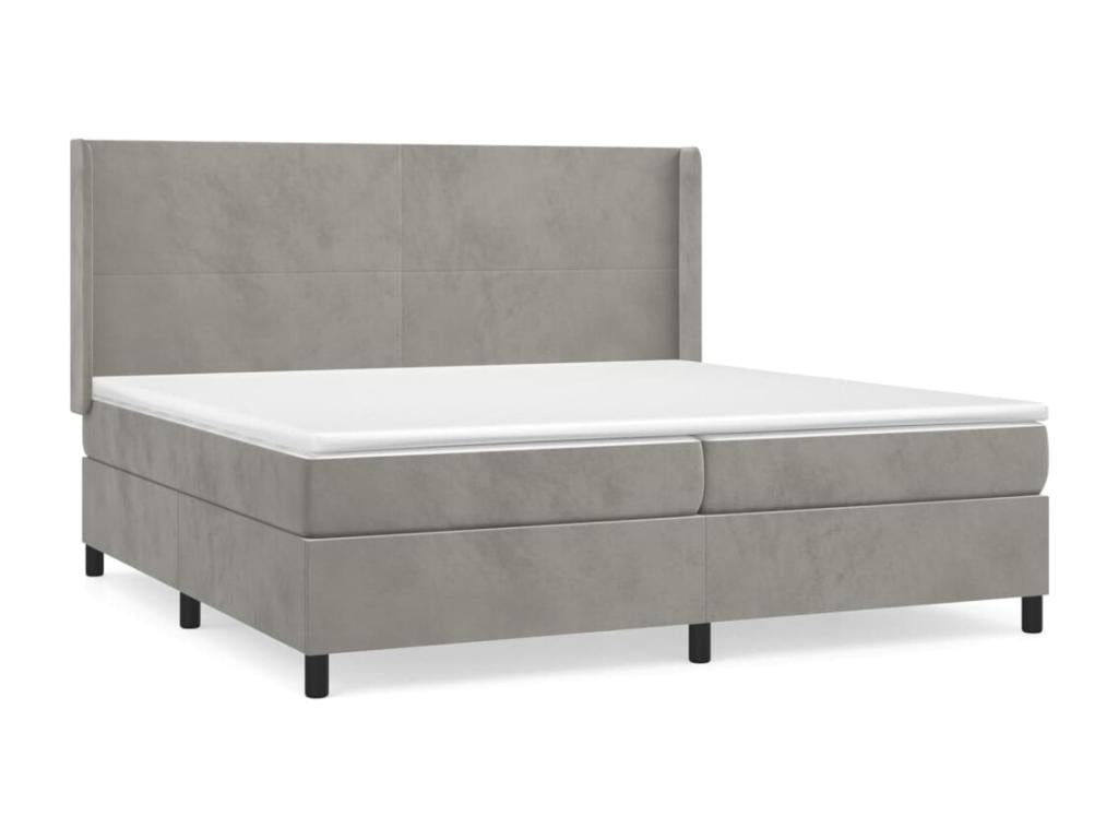 Upholstered bed base and mattress, light grey, 200x200cm, velvet, 57867JOLN