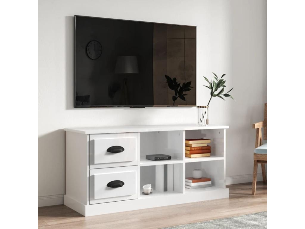 High-gloss white TV stand, 102x35.5x47.5 cm, engineered wood, 74291RTJJ