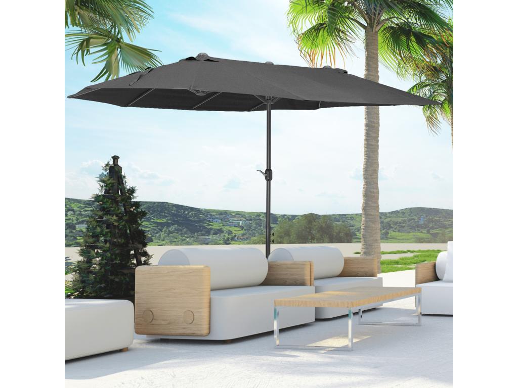 XXL garden parasol, large size 4.6L x 2.7W x 2.4H m, Calmetop steel and high-density polyester frame, black, 69093ICFH