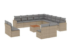 14-piece garden furniture set with cushions, beige wicker resin, 27178ZYDK
