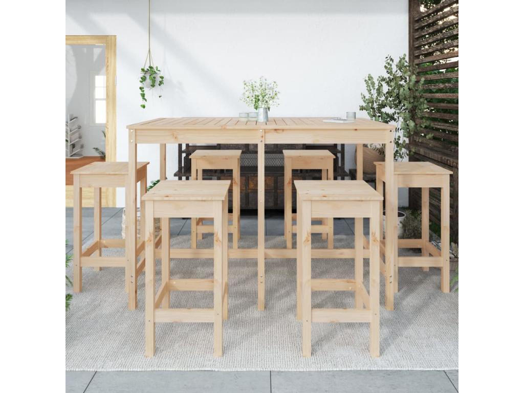 7-piece garden bar set, solid pine wood, 81836DWGB