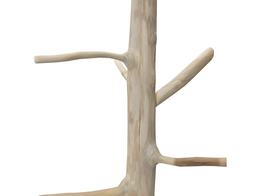 Raw teak wood branch coat rack, 180 cm, black round base - Calmetop 67066JDTC