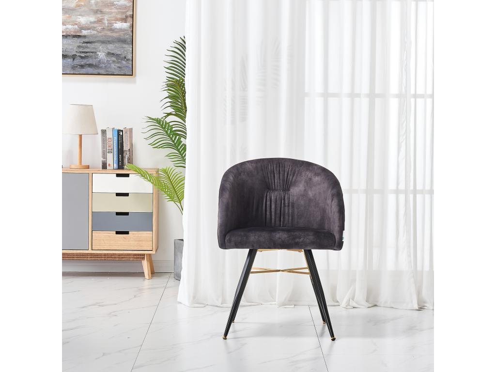 Nidchicshop - Set of 4 Velvet Dining Chairs - Black and Gold Stainless Steel Legs - Black 90917MVRI