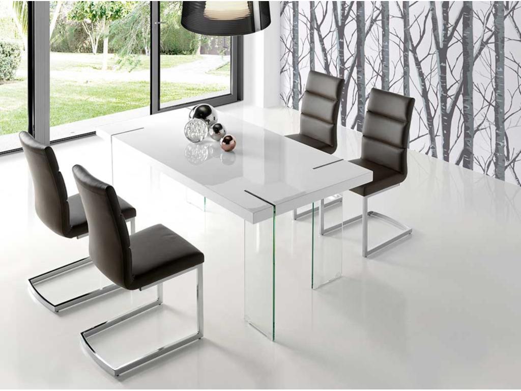 Nidchicshop 180cm white lacquered designer table with tempered glass legs 88190SKLI