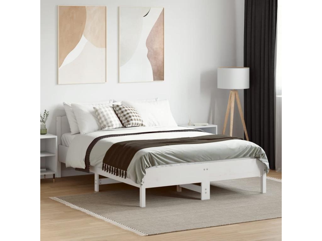 Bed frame with white headboard, 120x190 cm, solid pine wood, 24443DKDB
