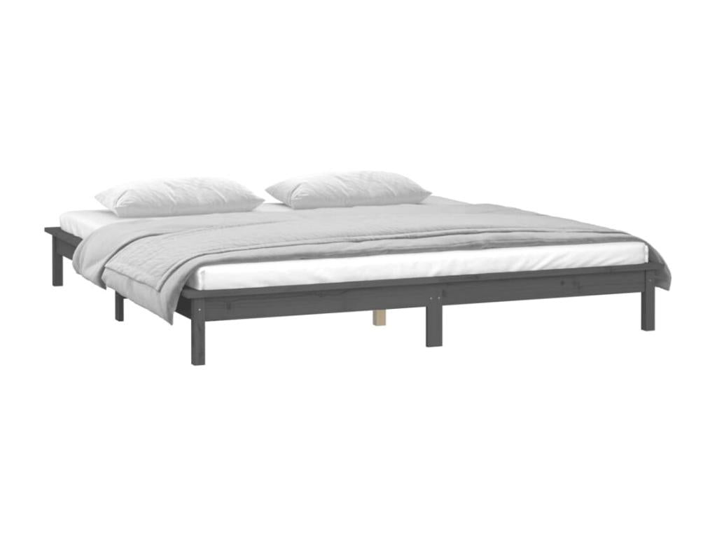 LED bed frame without mattress, grey, 135x190 cm, solid wood, 66617XSSH