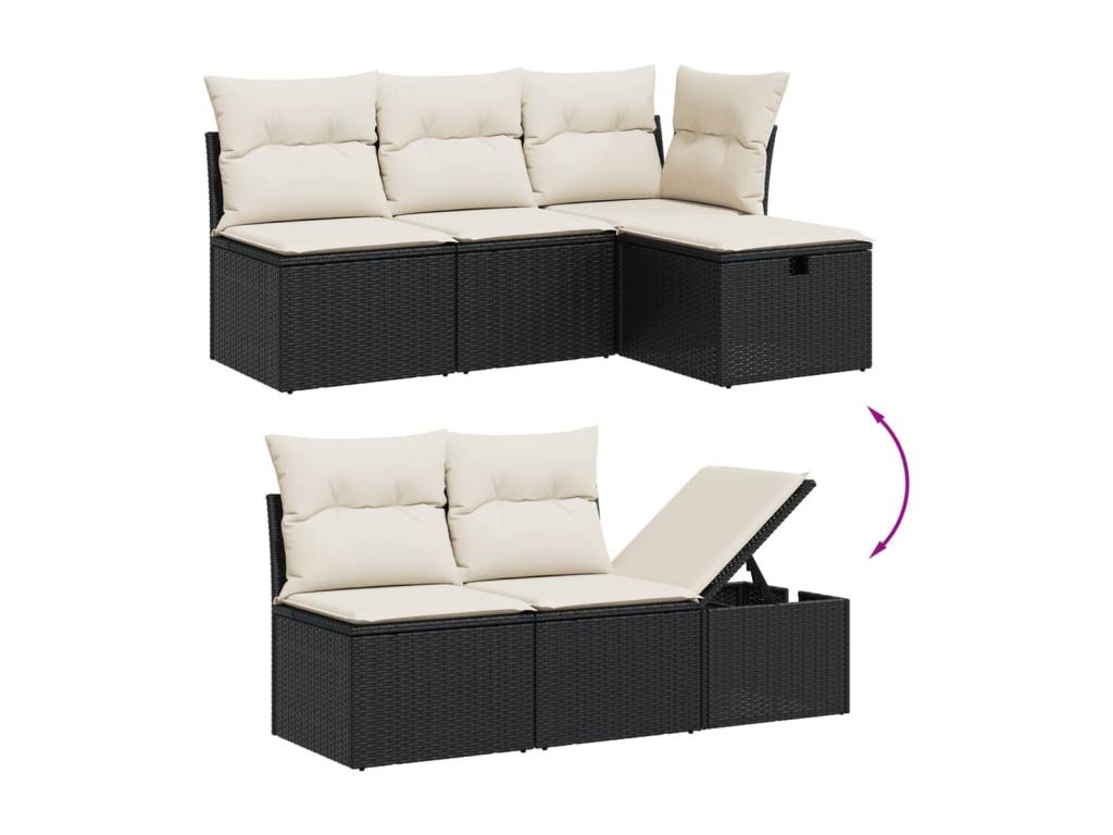 6-piece garden furniture set with cushions, black woven resin, 79945TAZE