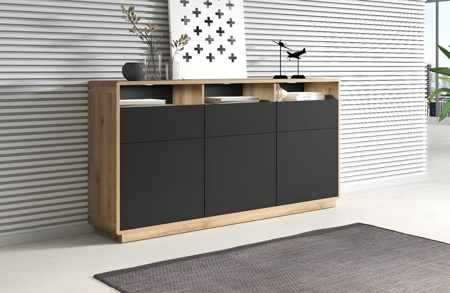 180cm Nidchicshop Collection Sideboard - Oak and Black - Integrated LED Lighting - Nidchicshopes 30691NZZA