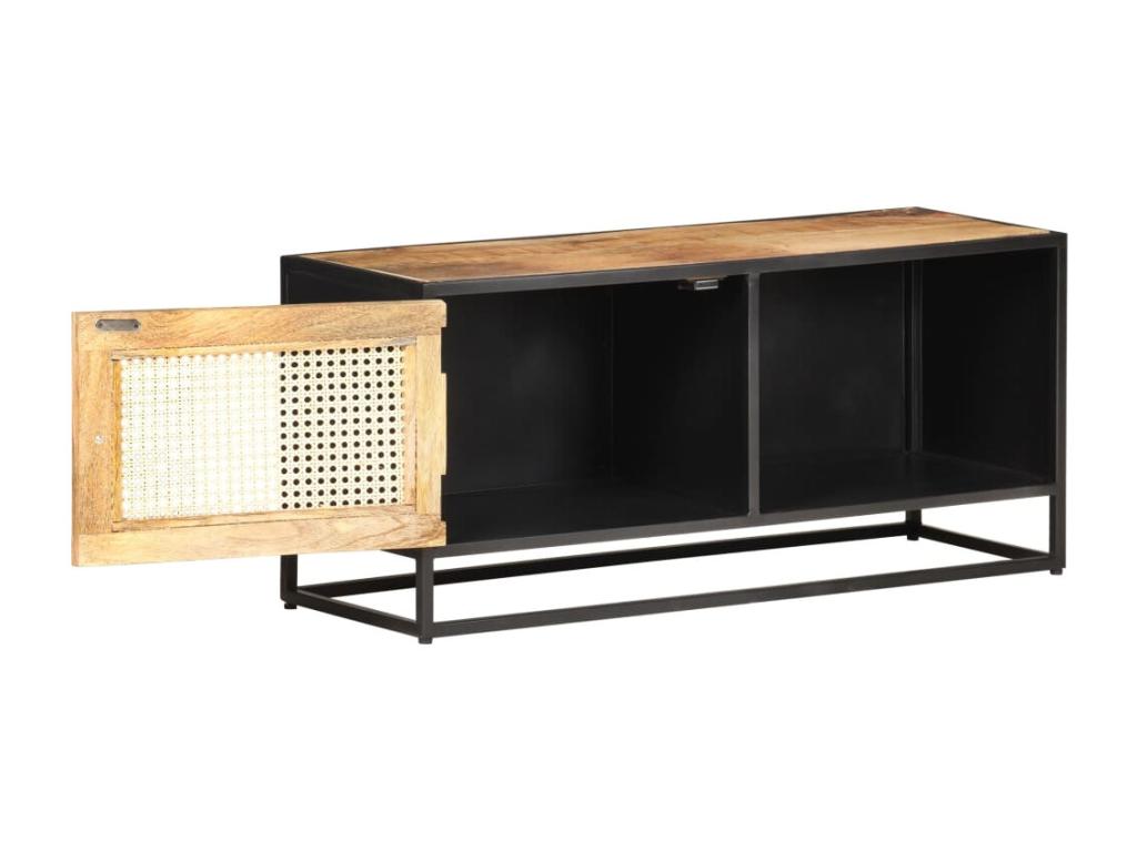 TV stand 90x30x40 cm Raw mango wood and natural cane 23493EAMK