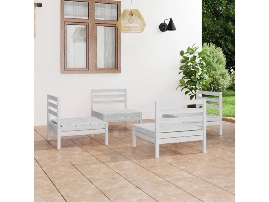 4-Piece Garden Furniture Set, White, Solid Pine Wood, 12199DICB