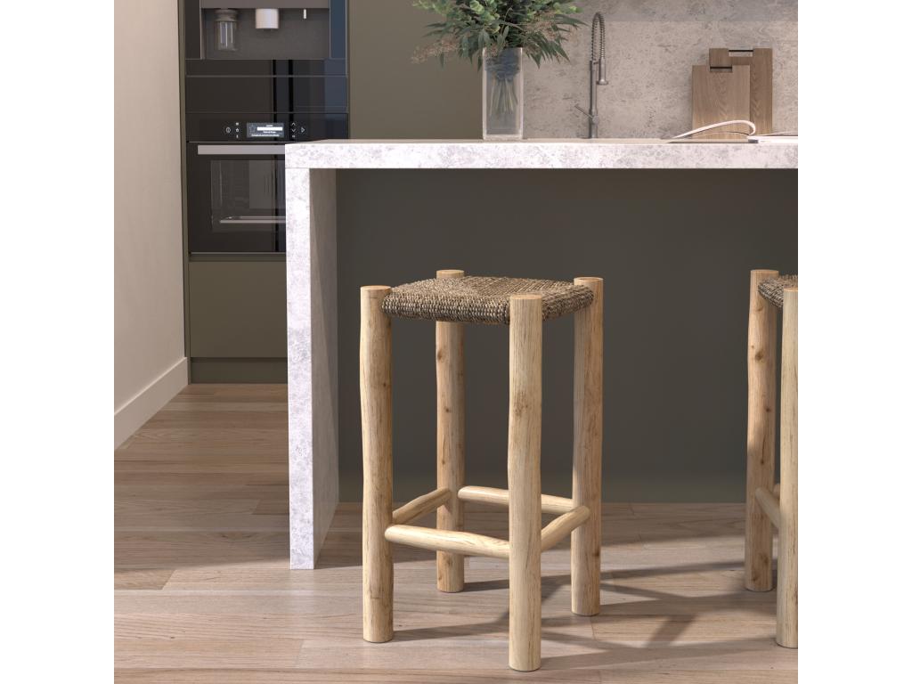 65cm kitchen island stool in seagrass and teak - Nidchicshop 86744RKEM