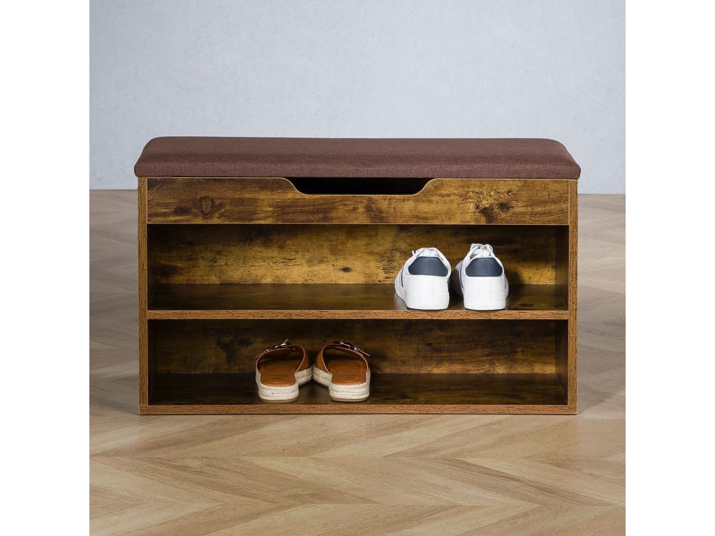 Nidchicshop Shoe Storage Bench with Chest and Shelf, Padded Seat, Capacity 8-10 Pairs, Old Style and Brown Colors, 31255CQVZ