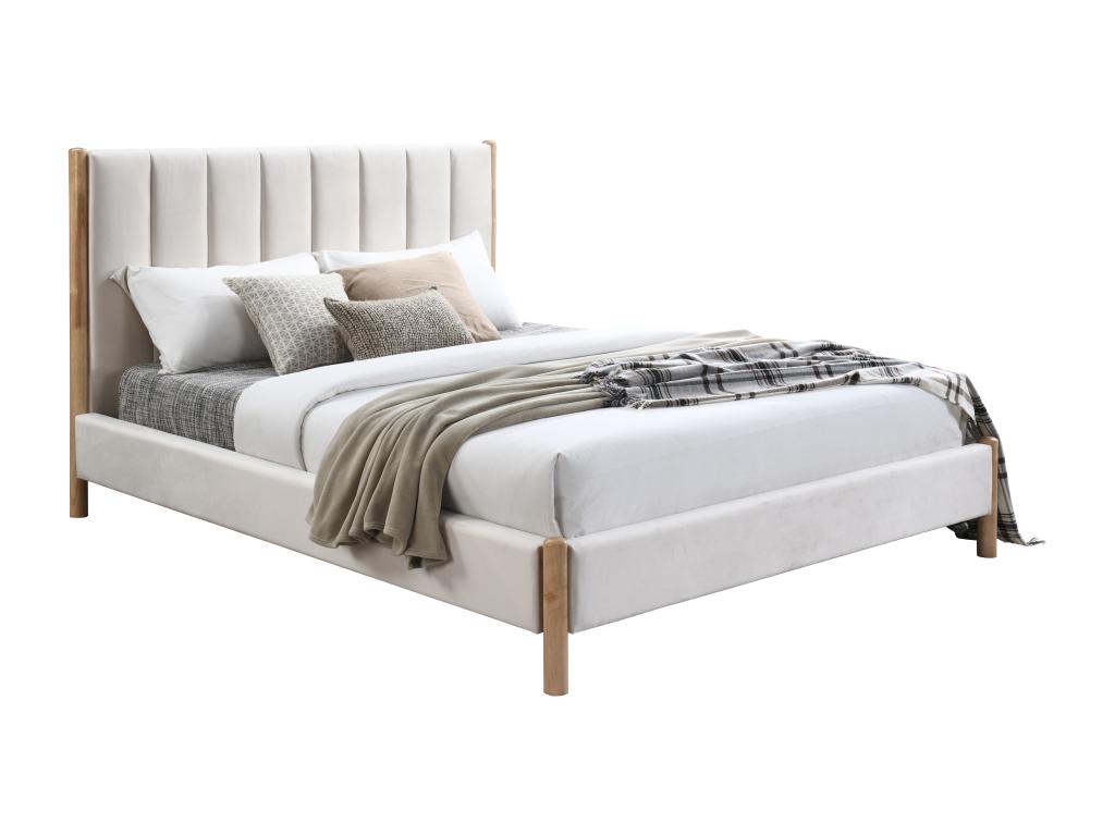 180x200 cm bed with vertically stitched headboard - Velvet - Ivory - Nidchicshop 19338EPMN