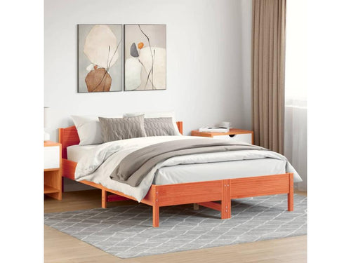 Bed frame and headboard, brown wax finish, 140x200 cm, pine wood, 55686GSVJ