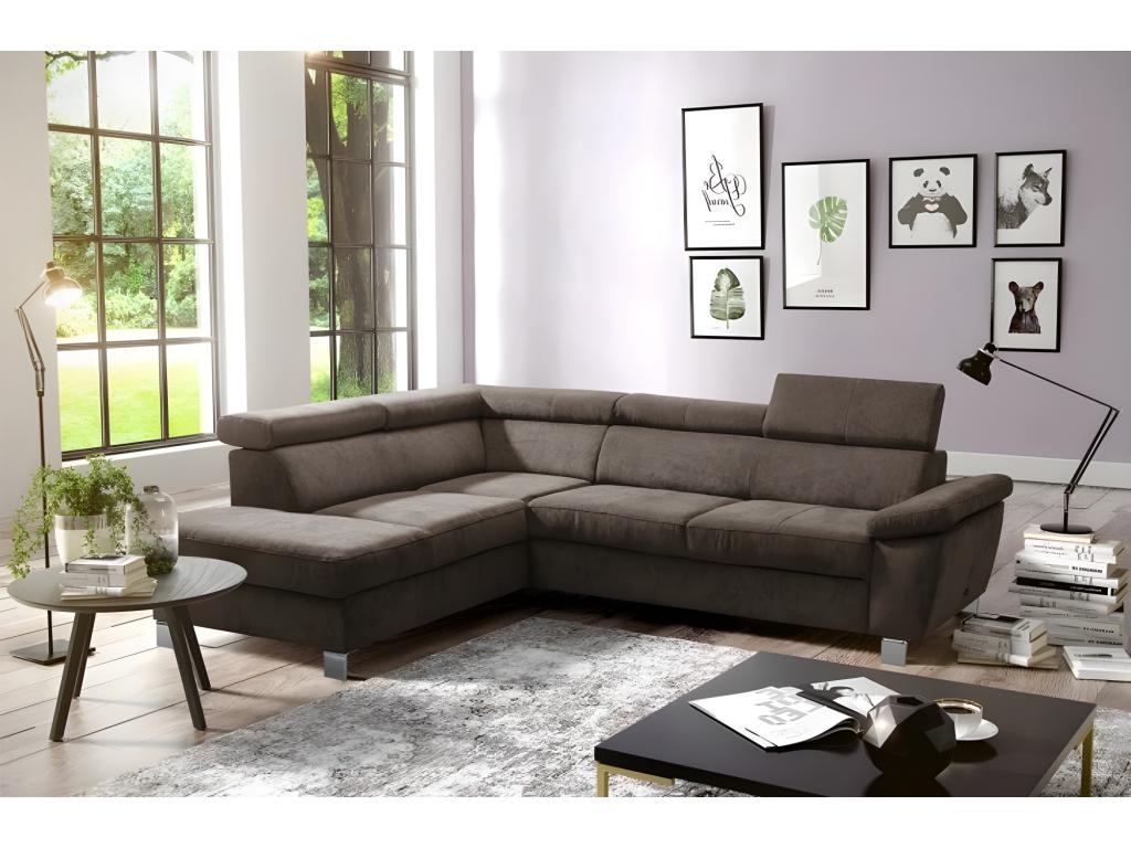 Nidchicshop 5-seater luxury velvet corner sofa, chocolate brown, left-hand corner, 35899PCKM