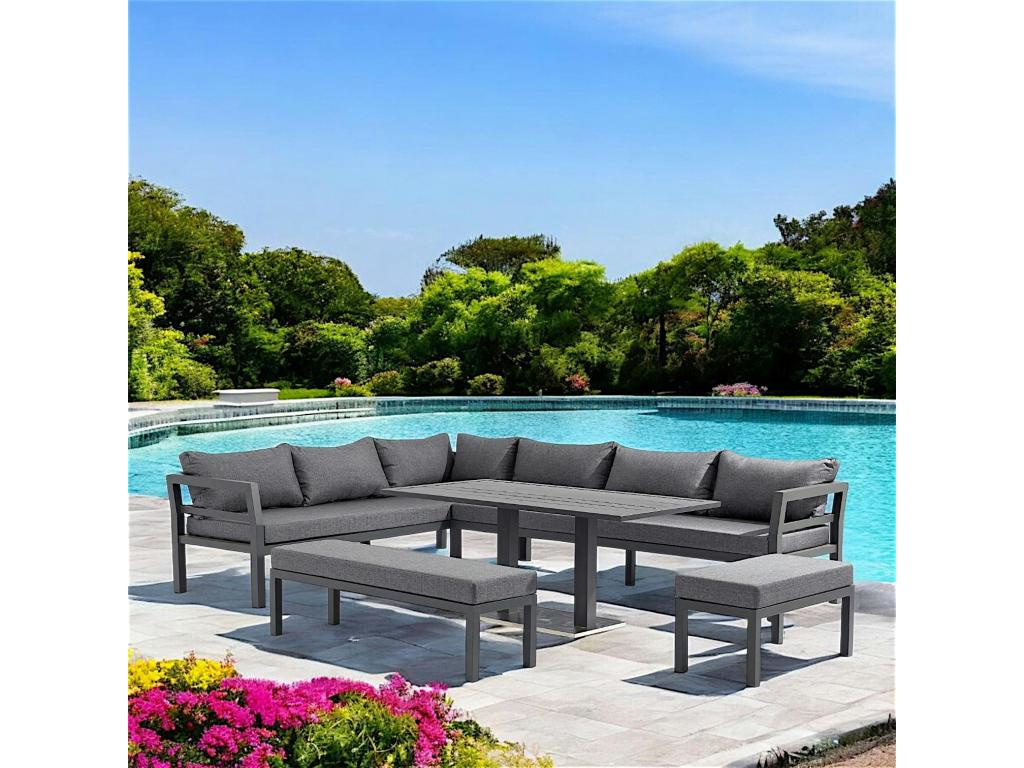 Calmetop 5-piece garden furniture set in anthracite grey aluminum with light grey fabric cushions 83854HBKA